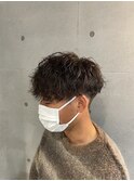 ルーズツイストスパイラルパーマ刈り上げマッシュメンズヘア