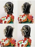 卒業式ヘア袴ヘア水引きヘア金箔ヘア紐アレンジボブヘアK1019