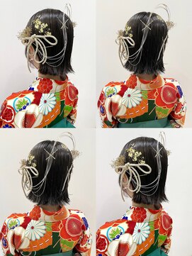トルネード(TORNADO) 卒業式ヘア袴ヘア水引きヘア金箔ヘア紐アレンジボブヘアK1019