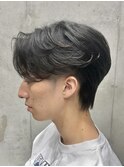 フェザーパーマ/グレーブルーカラー/刈り上げショートパンク