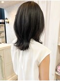 福山市美容室Caary人気 鎖骨セミディ大人めスタイル