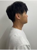 ツーブロックショート マッシュ 黒髪 束感 20代 30代