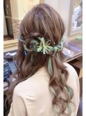 お花アレンジ ハーフアップ