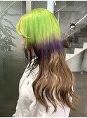 ネオングリーンパープルグラデーションルーツカラー