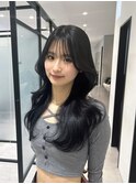 ブルーブラック/レイヤーカット/シースルーバング/2way/韓国ヘア