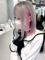 ファイブバイジエクト 堀江(FIVE by The Ect)&nbsp;姫カットレイヤー/ピンクカラー/ホワイトブロンド