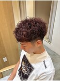 刈り上げスパイラルパーマ×ボルドーカラー【佐藤和弥】