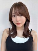 ★くびレイヤーエモージュ前髪薄めバング小顔カット大人ガーリー