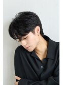 メンズダークアッシュニュアンスパーマ韓国マッシュウルフカット
