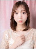 シースルーバング/内巻きミディアム/ミルクブラウン/透明感e
