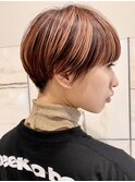 刈り上げマッシュベリーショート/ハイライトオレンジ/大人クール