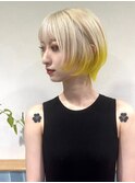 ぼかして毛先に入れた”ブロンド×イエロー”の夏全開カラー