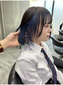 インナーカラー/イヤリングカラー/ブルーカラー/ボブ