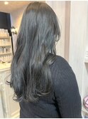 福山市美容室Caaryダブルカラー透明感ブルーブラックロングヘア