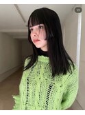 姫カットレイヤー前髪カットブルーブラックアッシュ黒髪韓国