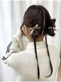 タイトツインアレンジ　× 三つ編み