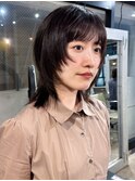【徳岡】ミディアムウルフ　黒髪　顔周りカット