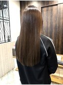 ロングショートワンカールパーマカーキグレージュ前髪錦糸町