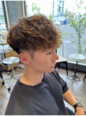 スペインカールメンズショート前下がりパーマスパイラルミックス