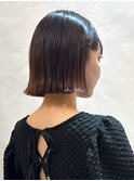 ナチュラルブラウン　グレージュ　切りっぱなしボブ　ミニボブ