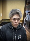 ホワイトメッシュ　シルバー系　新潟メンズカット　フェード床屋