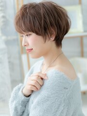 大人かわいい斜めバングナチュラルショートa上尾20代30代40代