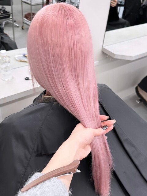 7450ベビーピンク艶髪ハイトーンカラーホワイトピンク韓国ロング