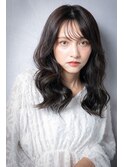立体感大人巻き毛先パーマ黒髪韓国風ロングw戸田公園30代40代