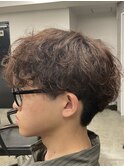 フェザーパーマ/グレーブルーカラー/刈り上げショートパンク