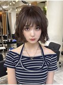 〒ミディアムパーマデジタルパーマボブパーマチェリーブラウン