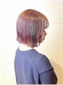 ミニボブ切りっぱなしワンレンフェイスレイヤーインナーカラー