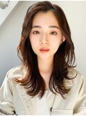 大人可愛い韓国レイヤーシースルーバング透明感アッシュブラウン