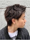 ダークアッシュニュアンスパーマ韓国マッシュベリーショート