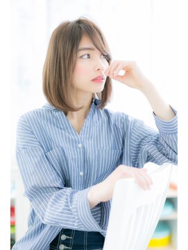 ミック 日暮里店(miq) 斜めバングの透け感レイヤーミディb