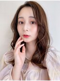 大人可愛い20代30代40代小顔かきあげウエーブ×モカブラウン