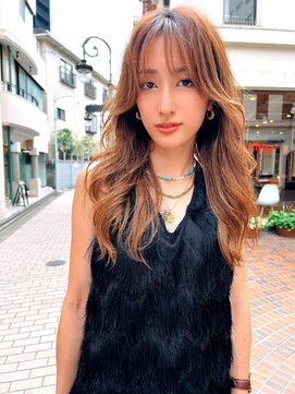 スティーロ 渋谷(Steelo) Steelo  小顔ロングレイヤー×オレンジベージュ