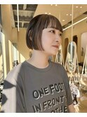 切りっぱなしボブ小顔カットグレージュデザインカラー