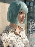 水色カラー/水色ボブ/ハイトーンボブ/ブロンドボブ/金髪ボブ