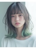 【韓国・レイヤーボブ】エンドカラーブルーグリーン