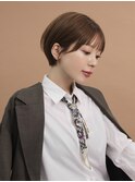丸みショート小顔バング大人可愛いショートボブマロンブラウン