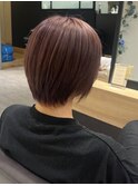 【大人可愛い】柔らかピンクベージュ×丸みショートボブ