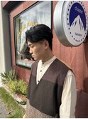 メンズセンターパート大人フェザーパーマニュアンスパーマ眉毛