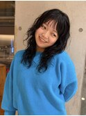 ギザギザオン眉レイヤーパーマダークブラウン