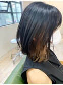 インナーカラーハイライトくすみピンクレイヤーウルフ耳掛けボブ