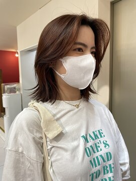 ノラキチジョウジ(NORA KICHIJOJI) #暖色カラー#オレンジカラー#くびれヘア#切りっぱなしボブ#ボブ