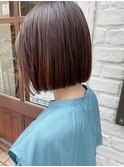 ストレートボブ　切りっぱなしボブ　オレンジベージュ