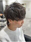 メンズマッシュウルフパーマニュアンスパーマツーブロック眉毛