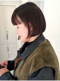 ミニボブ外ハネボブマロンベージュワイドバングイメチェンカット