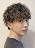 仙台シャドウパーマメンズマッシュセンターパート緩め強め30代◆