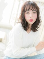 大波純一美容室パーティハン&nbsp;ミストバングゆる巻ウェーブモカブラウンロブa小山20代30代40代